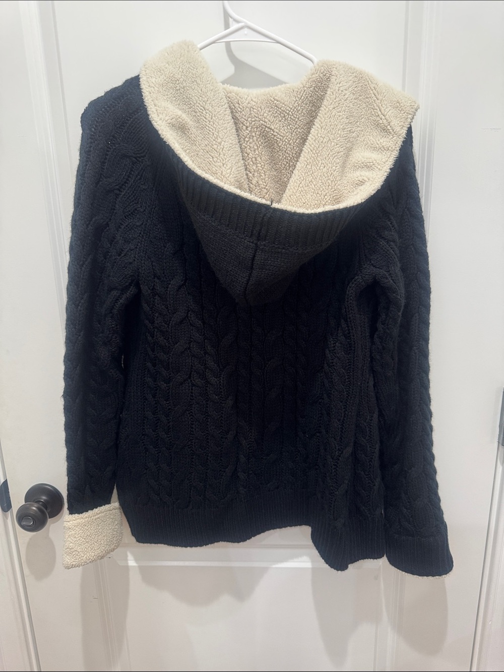 Cabela's Black Cable-Knit Cardigan with Cream Sherpa Trim - Picture 3 of 3